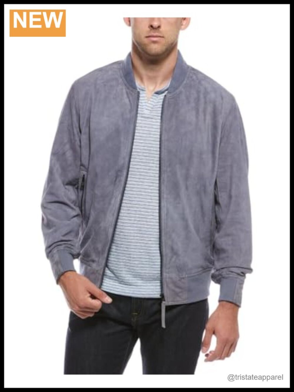 Men's Real Suede Bomber Jacket Zipper Long Sleeve Fall